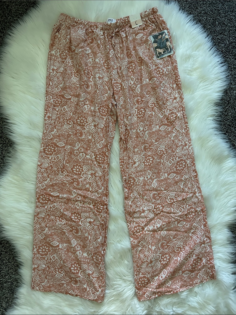 BDG Dusty Rose Floral Wide-Leg Pull-On Pants
